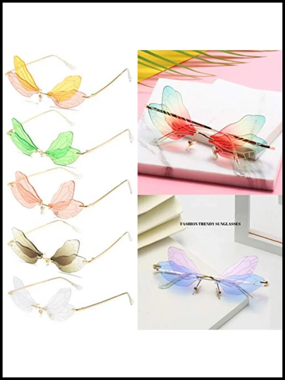 Rimless Dragonfly Wing Sunglasses UV400 Metal Frame Unisex